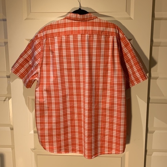𝅺LOGAN Hill 2XL 18 1/2 shirt plaid orange white short sleeves 100% cotton - Picture 9 of 11